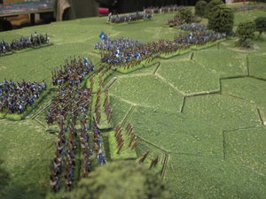 The Welsh Await the Saxon onslaught behind a wall of stakes.