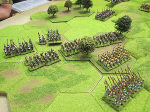 The Yorkist infantry push back the Korean archers from the wood
