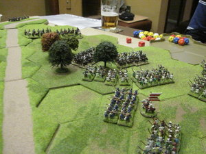 The Hungarian Militia and cavalry occupy the wood and force back the Mongol light cavalry