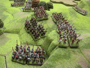 The Lancastrians defending the escarpment about to be defeated and pushed back over the edge of the escarpment to their deaths!