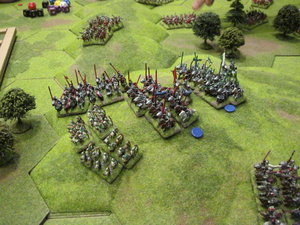 The Yorkist cavalry after a brutal struggle destroy the Tudor heavy horse and take the 15 hex hill to take victory!