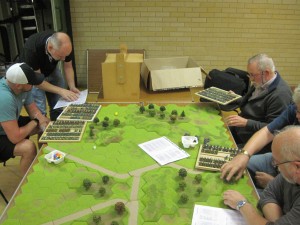 The terrain laid out by Andre had a useful road network with hills and woods towards the left and right sides of the table