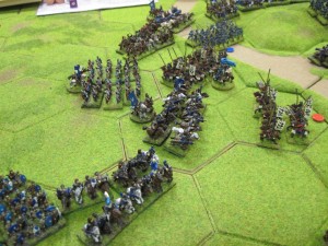 The British mounted units gain a temporary advantage until Samurai reserves arrive from their left wing.