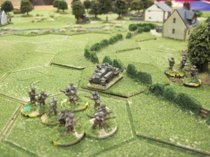 British infantry advance to take possession of the farmhouse.