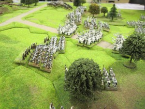 Teutonic knights deploy along the road.