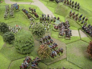 Mongol light cavalry charge into contact with heavy cavalry in support
