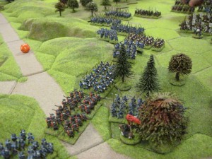 The Samurai infantry deploy in the woodland and on the reverse slope of the hills and escarpments.