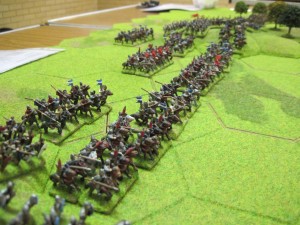 Norman cavalry form a line in the centre ready to advance.