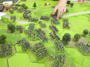 The Norman cavalry smashes into and breaks the Saxon shield wall.