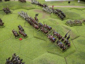 The first wave of Hungarian cavalry sweep across the centre of the table