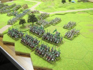 Tudor deployment with the cavalry to the right and the infantry to the centre and left.
