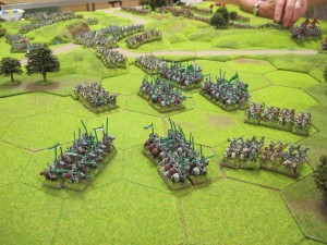 Tudor advance to occupy the centre of the table as the Yorkists form a defensive line