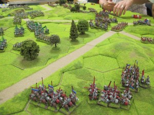 Yorkist heavy cavalry attempt to come around the flank.