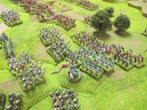 Tim's dismounted men at arms and billmen attack the Yorkist billmen defending the wood