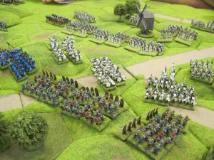Three units of Teutonic knights charge into and demolish the French crossbow units.